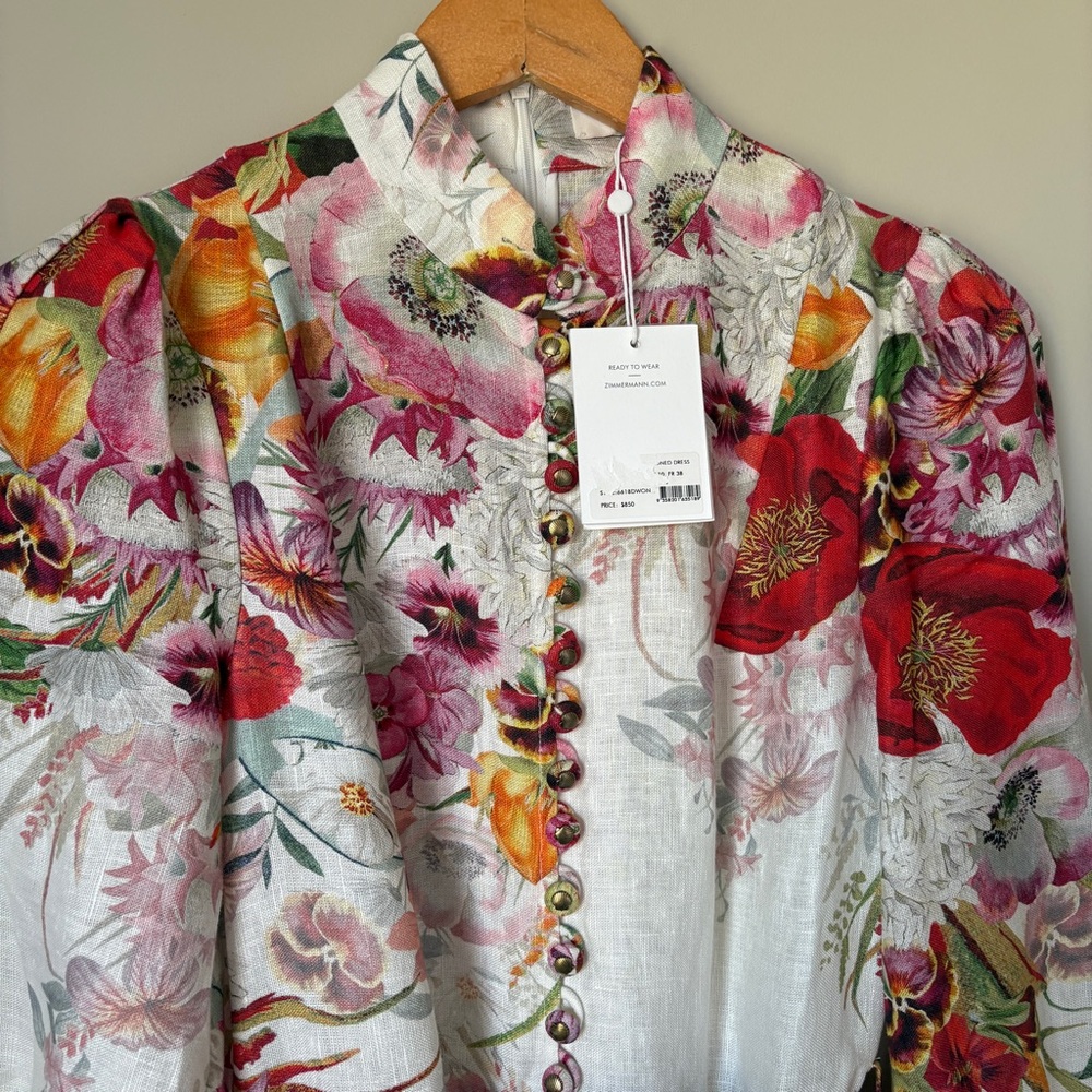 NWT Zimmermann Wonderland Buttoned Mini Dress Floral Red Pink | sz1 US6 UK10 - Picture 8 of 11